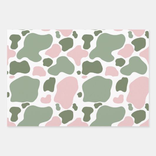 Speelse Roze en Sage Groene Koe Print Pattern Inpakpapier Vel (Voorkant 2)
