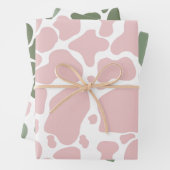Speelse Roze en Sage Groene Koe Print Pattern Inpakpapier Vel (In situ)