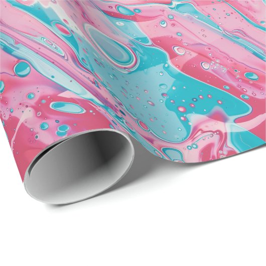Speelse Roze en Turquoise Vloeibare Abstracte Patr Cadeaupapier (Rol Hoek)