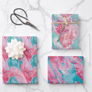 Speelse Roze en Turquoise Vloeibare Abstracte Patr Inpakpapier Vel