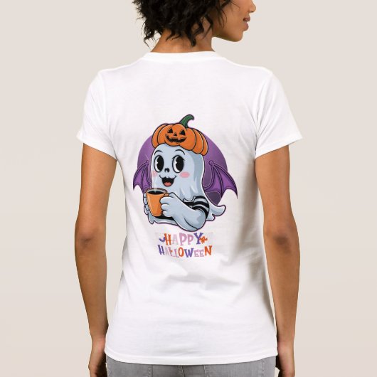 Speelse Roze en Witte Geest met Pastel Bow en H T-shirt (Achterkant)