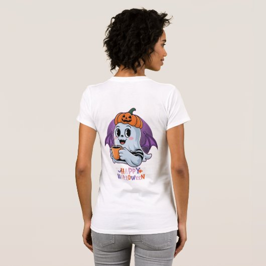 Speelse Roze en Witte Geest met Pastel Bow en H T-shirt (Achterkant volledig)