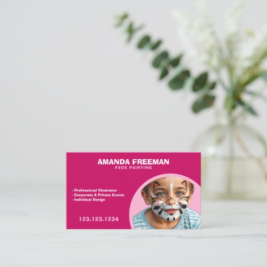 Speelse roze en witte gezicht schilder kunstenaar visitekaartje (Staand voorkant)