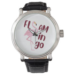 Speelse roze flamingo typografie kunst horloge