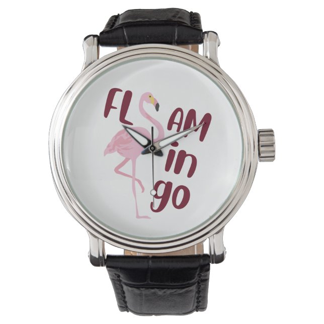 Speelse roze flamingo typografie kunst horloge (Voorkant)
