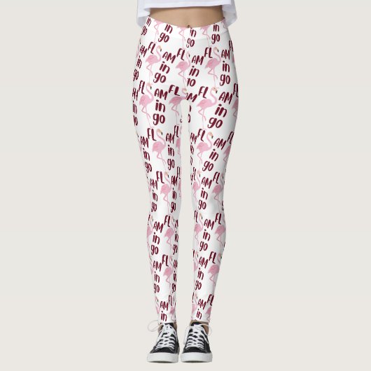 Speelse roze flamingo typografie kunst leggings (Voorkant)