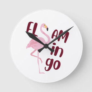 Speelse roze flamingo typografie kunst ronde klok