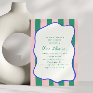 Speelse Roze Groene Golvende Strepen Baby Shower  Kaart