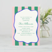 Speelse Roze Groene Wavy Stripes Baby shower Kaart (Staand voorkant)