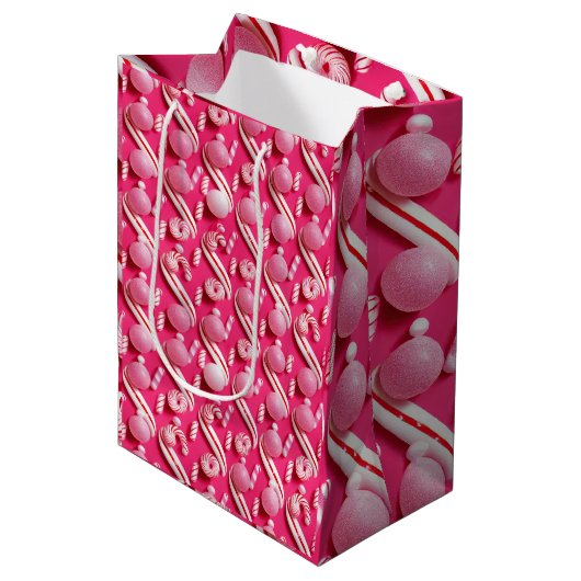 Speelse roze Gumballs & Mint Snoep Medium Cadeauzakje (Voorkant Gekanteld)