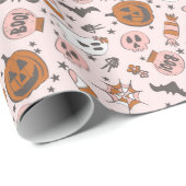 Speelse Roze Halloween Ghosts Pumpkins Patroon Cadeaupapier (Rol Hoek)