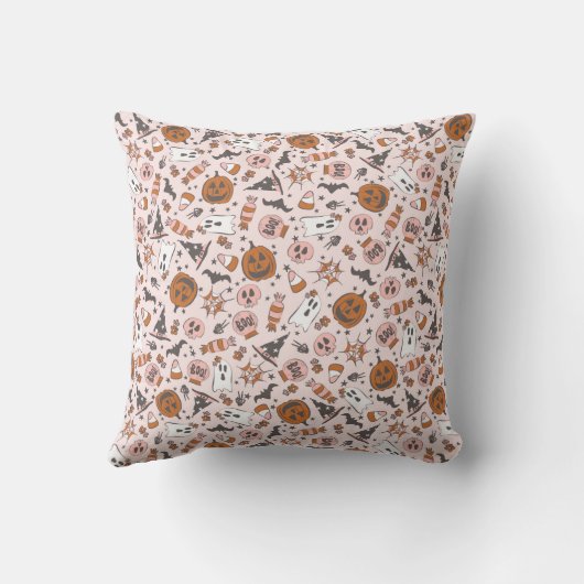 Speelse Roze Halloween Ghosts Pumpkins Patroon Kussen (Achterkant)