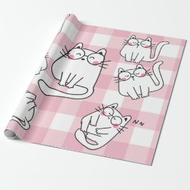 Speelse roze kat illustratie cadeaupapier
