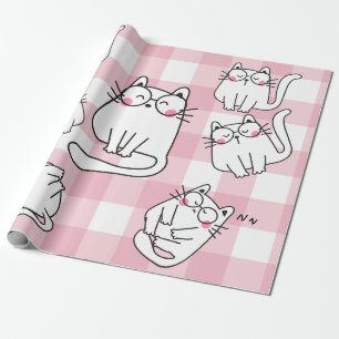 Speelse Roze Kat Illustratie Cadeaupapier