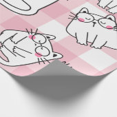 Speelse roze kat illustratie cadeaupapier (Hoek)