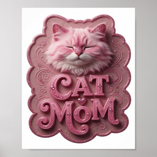 Speelse Roze KAT MOEDER Poster (Voorkant)