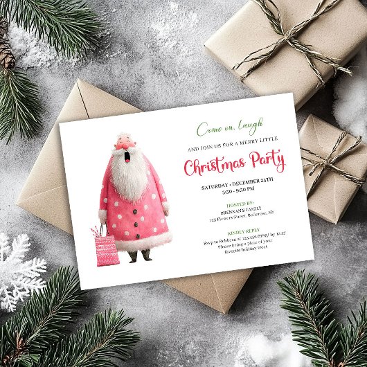 Speelse Roze Kerstman Grappige Kerstfeest Uitnodig Kaart