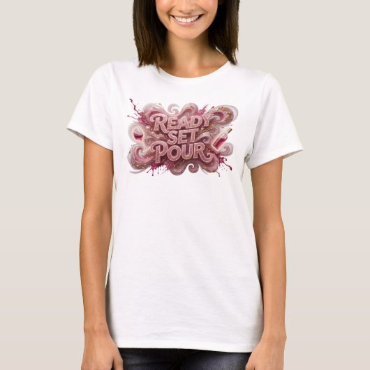 Speelse Roze KLAAR ZET UIT Quote T-shirt (Voorkant)