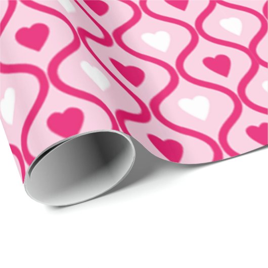 Speelse roze lint hart rij cadeaupapier (Rol Hoek)