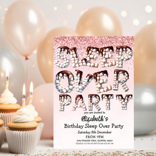 Speelse Roze Marshmallow Chocolade Sleepover Party Kaart