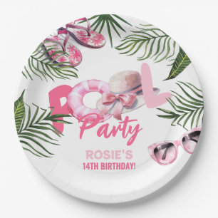Speelse Roze Pool Party Meisje Verjaardag Papieren Bordje