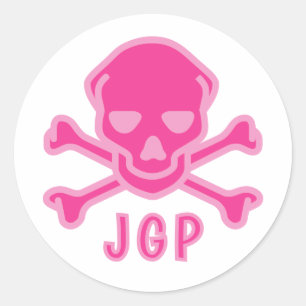Speelse Roze Schedel Kruisbeenderen Baby Ronde Sticker