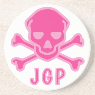 Speelse Roze Schedel Kruisbeenderen Baby Zandsteen Onderzetter