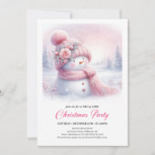 Speelse Roze Sneeuwman Bewerkbare Kinderen Kerstmi Kaart (Voorkant)