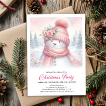 Speelse Roze Sneeuwman Digitale Kerst Uitnodiging 