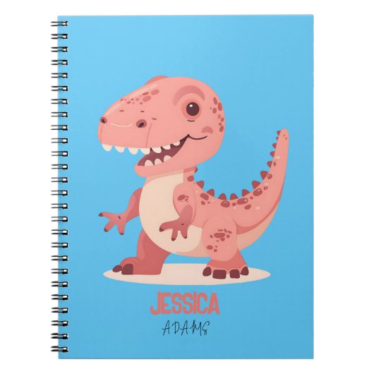 Speelse Roze T-Rex Dino Met Kindernaam Notitieboek (Voorkant)