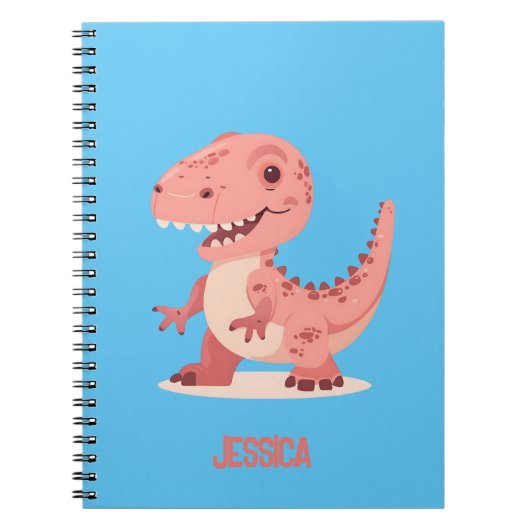 Speelse Roze T-Rex Dino Met Kindernaam Notitieboek (Voorkant)