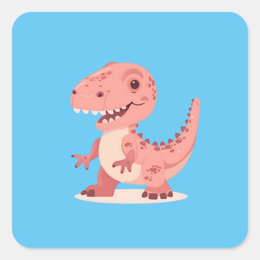 Speelse roze T-Rex Dino Vierkante Sticker (Voorkant)