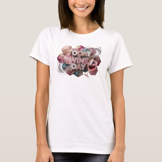 Speelse Roze Vandaag is het wijn dag Draagbare Kun T-shirt (Voorkant)
