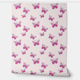 Speelse roze vlinder insecten doedel stijl behang