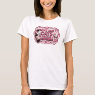 Speelse Roze WIJN EN KATTEN BRENGEN ME GELUK T-shirt