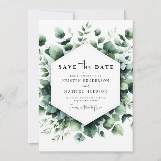 Speelse rustieke eucalyptus digitale bruiloft save the date (Voorkant)