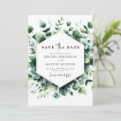 Speelse rustieke eucalyptus digitale bruiloft save the date (Staand voorkant)