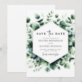 Speelse rustieke eucalyptus digitale bruiloft save the date (Voorkant / Achterkant)