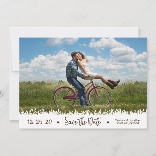 Speelse rustieke gebladerte Border Foto Sla de dat Save The Date (Voorkant)