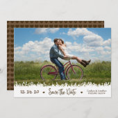 Speelse rustieke gebladerte Border Foto Sla de dat Save The Date (Voorkant / Achterkant)