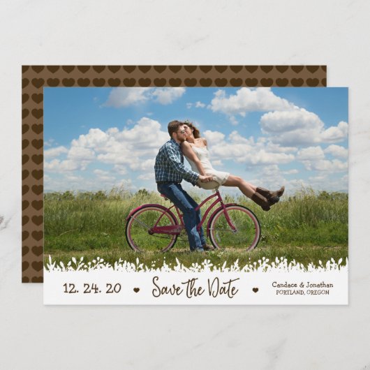 Speelse rustieke gebladerte Border Foto Sla de dat Save The Date (Voorkant / Achterkant)