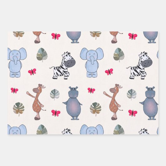 Speelse Safari Dieren Gift Wrapping Paper (v.1) (Voorkant 2)