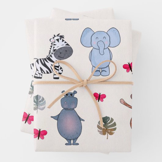 Speelse Safari Dieren Gift Wrapping Paper (v.1) (In situ)