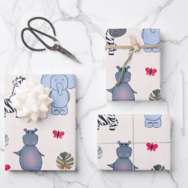 Speelse Safari Dieren Gift Wrapping Paper (v.1)