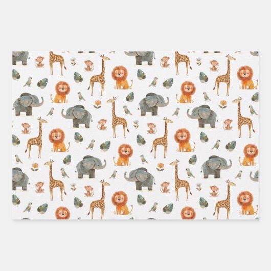 Speelse Safari Dieren Gift Wrapping Paper (v.2) (Voorkant 3)