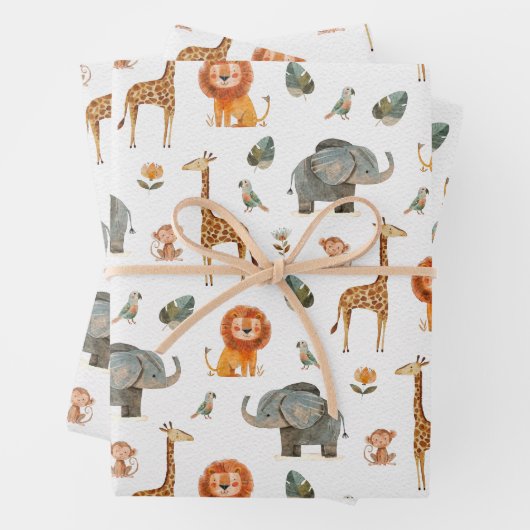 Speelse Safari Dieren Gift Wrapping Paper (v.2) (In situ)