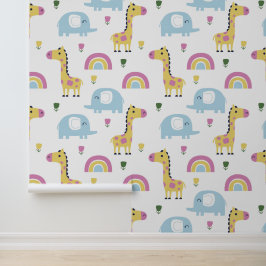 Speelse safari dieren kwekerij behang