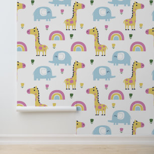 Speelse safari dieren kwekerij behang