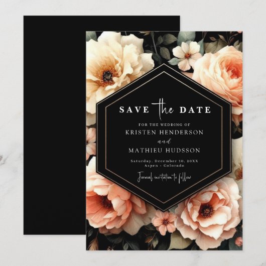 Speelse Sage Peach bruiloft Save The Date (Voorkant / Achterkant)