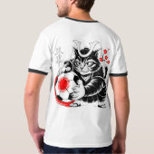 Speelse Samurai Kat Voetbal Kawaii & Voetbalfans! T-shirt (Achterkant)